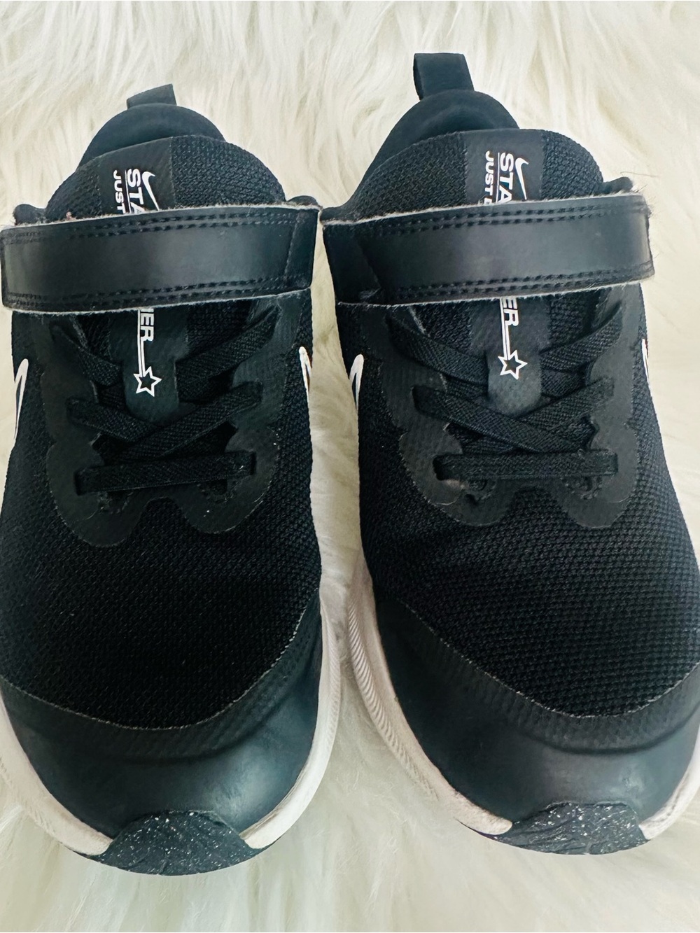 Nike Kids Black Velcro Sneakers with White Accents